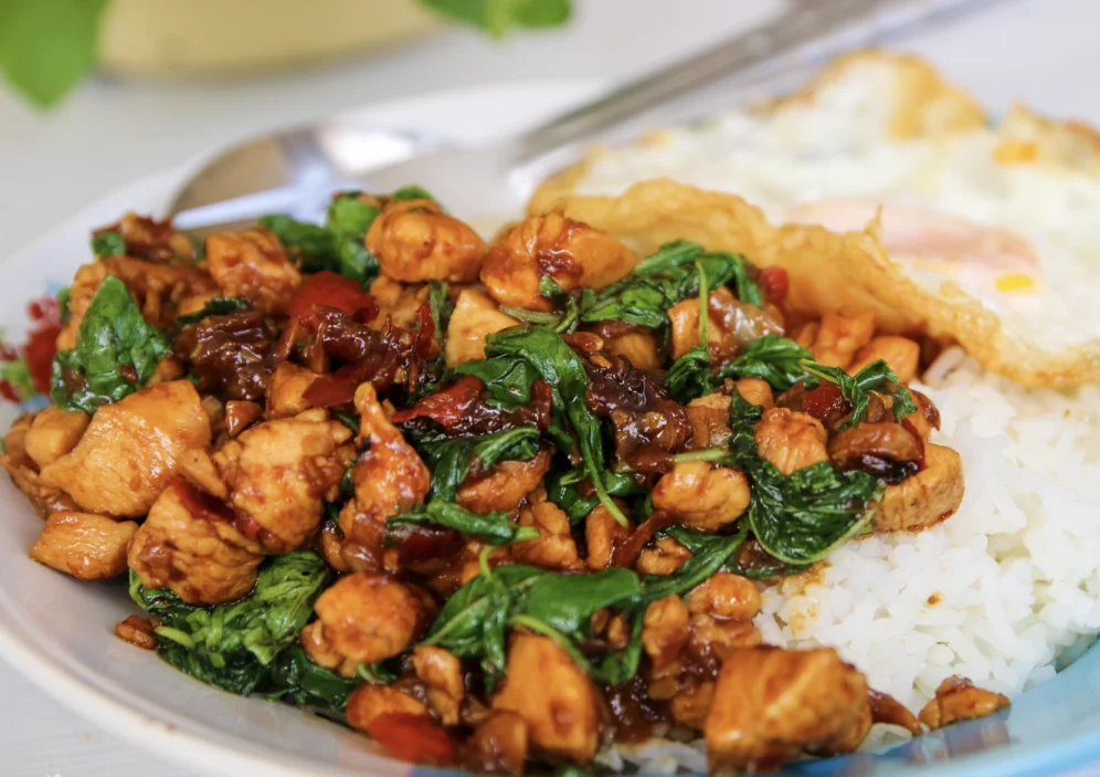 Spicy Thai Basil Stir-Fried Chicken Rice